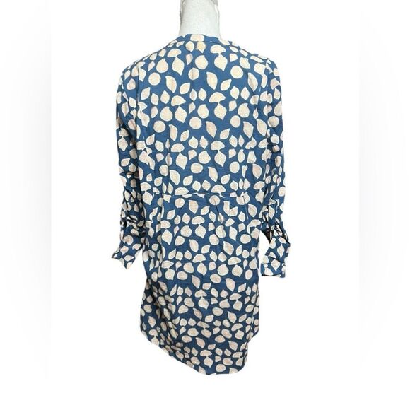 Roller Rabbit (M) Cora Mercury Blue Seashell Split Neck Long Sleeve Mini Dress - Picture 4 of 6